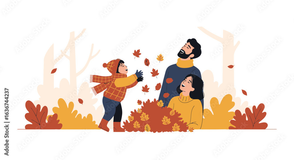 Fototapeta premium Joyful Family Bonding Time With Autumnal Leaves On A Crisp Autumn Day