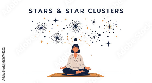 Mindful Woman Meditating Under Stars and Celestial Sky Achieving Cosmic Harmony