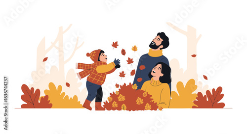 Joyful Family Bonding Time With Autumnal Leaves On A Crisp Autumn Day