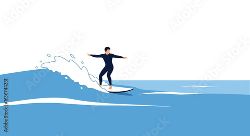 Minimalist Vector Illustration Of Surfer Riding Wave In Ocean Adventure Time