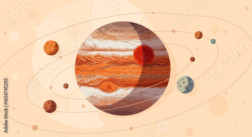 Jupiter And Its Moons On An Orbiting Path For Space Illustration
