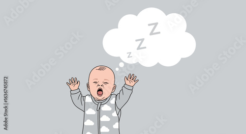 Newborn Illustration Experiencing Sleepiness with Dream Cloud Over Baby