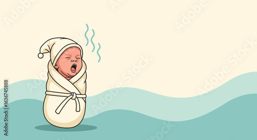 Newborn Swaddled Comfortably In Cloth Napping In A Tranquil Scene Illustration
