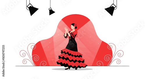 Passionate Flamenco Dancer In Classic Red Dress Clapping Hands On Stage