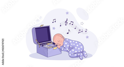 Peaceful Slumber Baby Sleeping Next To The Musical Box Plays Sweet Melodies