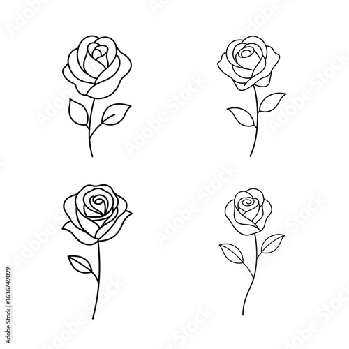 Minimal Rose & Floral Line Art Set – Single Line Vector Drawing