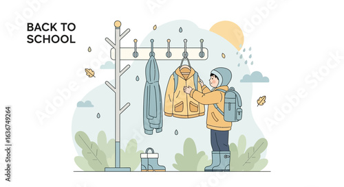 Ready For A New School Year During Rainy Weather With Protective Clothes