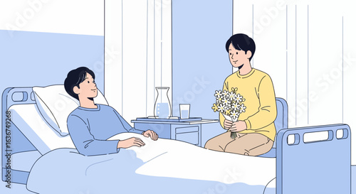 Man Visiting Friend In Hospital With Flowers Bring Encouragement And Joy