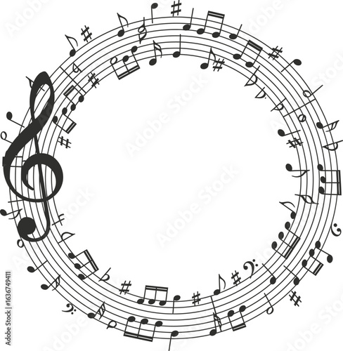 Vector Sheet Music Round Frame - Musical Notes Melody