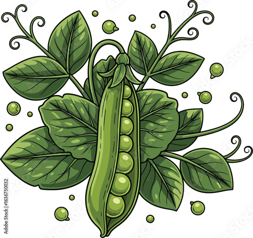 Fresh Green Peas - Vibrant Illustration of Pea Plant Pods