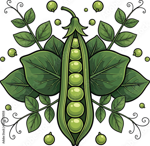 Fresh Green Peas - Vibrant Illustration of Pea Plant Pods