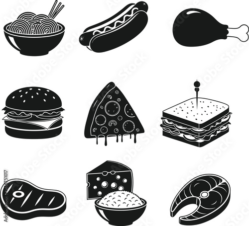 Burger, Pizza, and Sandwich Icons for Menus and UI Design