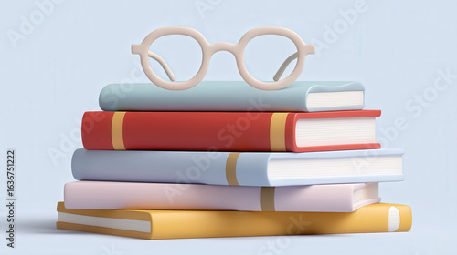 Stack of colorful books with glasses on top symbolizes back to school for adults