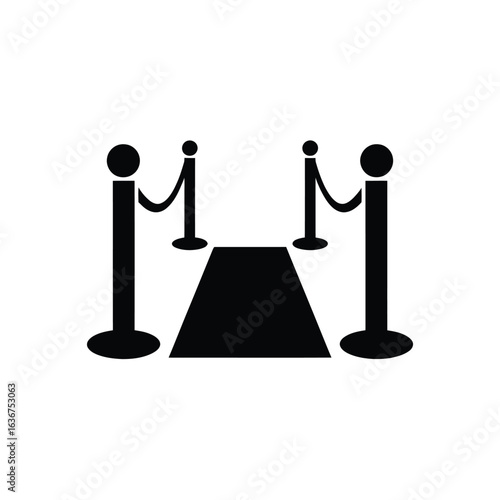 Black and white icon of a red carpet entrance with stanchions