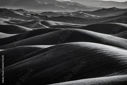 High Contrast Black and White Abstract of Desert Sand Dune Curves