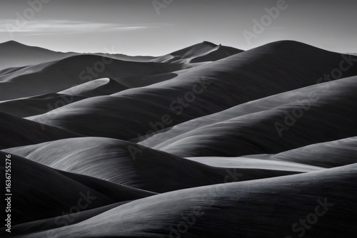 Dramatic Light and Shadow on Black and White Waving Sand Dunes