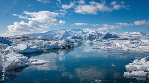 Wallpaper Mural Icebergs in Lagoon with Snowy Mountains Torontodigital.ca