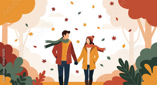 Wallpaper Mural Romantic Autumn Stroll Couple Enjoying Fall Foliage and Holding Hands Torontodigital.ca