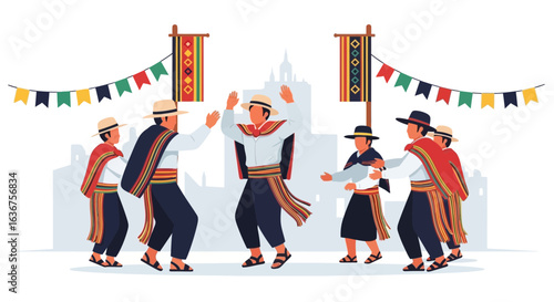Traditional Andean Dance Celebration Performers In Colorful Ethnic Clothing
