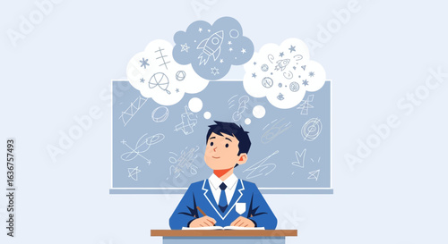 Young Student Imagining About Future With Study Dream During Class In School