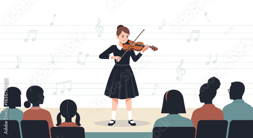 Young Violinist Performing Classical Music For Audience At A Recital Performance