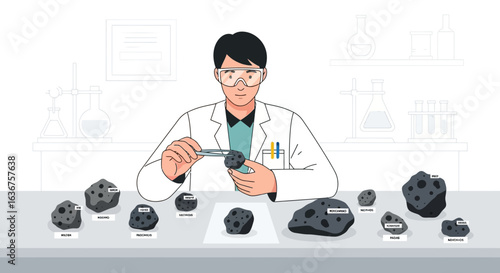 Scientist examining meteorite samples in laboratory setting for cosmic research analysis