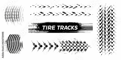 Collection of grungy tire tracks and imprints