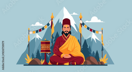 Serene Meditation Among Himalayas: A Peaceful Contemplation in Mountain Backdrop