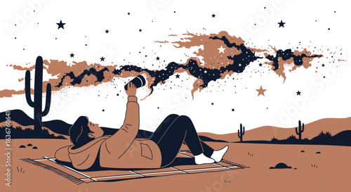 Stargazing Under the Desert Sky Man with Telescope Enjoying Celestial Display