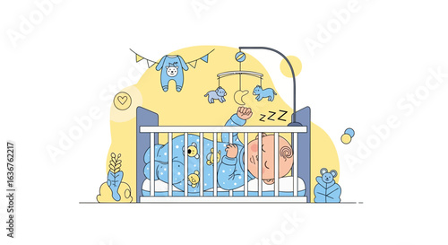 Sweet Slumber A Baby's Serene Rest in a Cozy Crib with Mobile