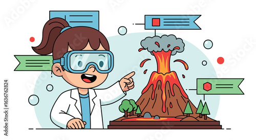 Young Geologist Discovering Volcano Model With Virtual Reality Headset In Science Class