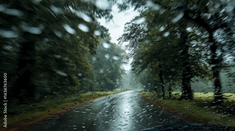 Obraz premium Rainy Road Through Forest