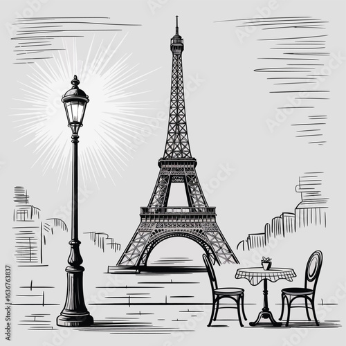 A beautiful isolated vector illustration of the Eiffel Tower, a famous Parisian monument and French landmark