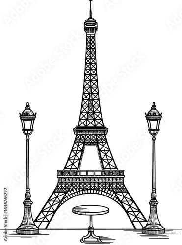 Eiffel Tower in Paris France vector illustration for tourism and travel souvenir