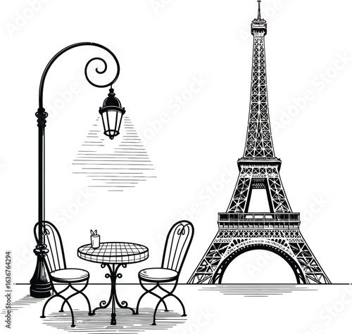 Iconic metal silhouette of the Eiffel Tower, a famous landmark of French architecture and tourism in Paris, France