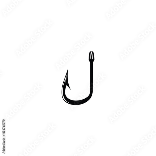 Sharp Fishing Hook Black and White Design Element for Angling Adventures and Outdoor Recreation Isolated on White Background