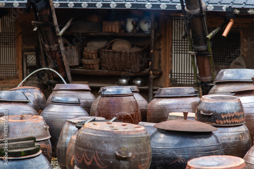 traditional Korean fermentation pots at the rural house
