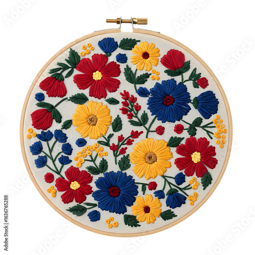 Embroidered Floral Hoop Art: Vibrant Colors, Needlepoint Design