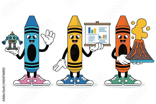 Crayon Characters Illustrating Environmental Issues and Data Presentation