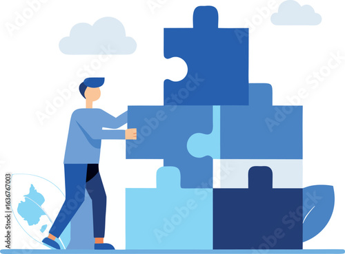 Flat Illustration Of A Person Building A Tower