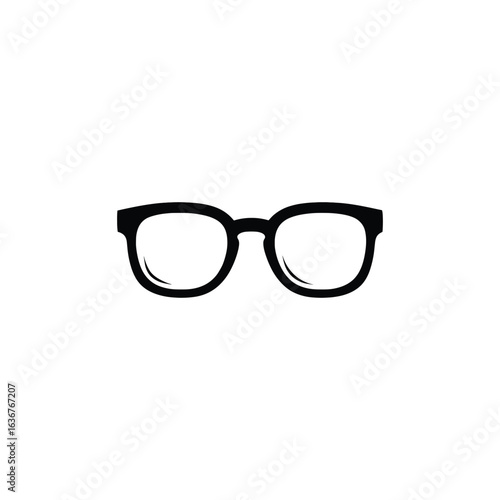 Black rimmed glasses icon on white background optical lens vision care and style for intellectuals and students
