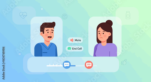 Doctor and patient on a video call for a telemedicine consultation. Modern concept of remote healthcare and virtual medical advice.