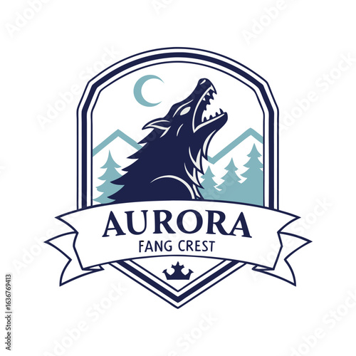 Modern Aurora Fang Crest Logo Featuring Sharp Angular Design and Colorful Aurora Borealis Inspired Palette