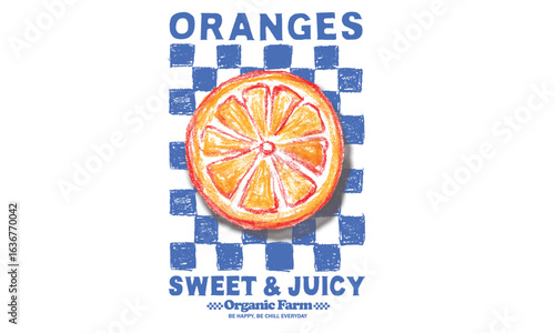 Organic food artwork for for t-shirt. Sweet and juicy design. Fresh fruit. Oranges fruit artwork. Fresh orange fruit print.