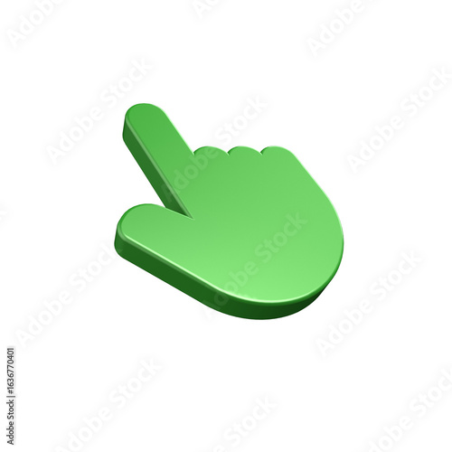 A 3D render of a paint metallic click icon hand on transparent background