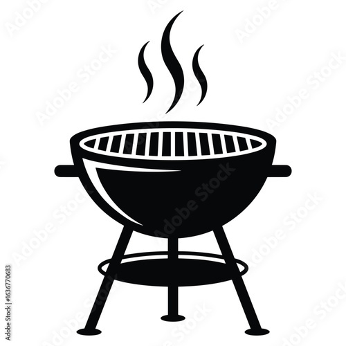Black silhouette of a steaming barbecue grill silhouette