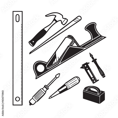 Vintage woodworking tools collection illustration