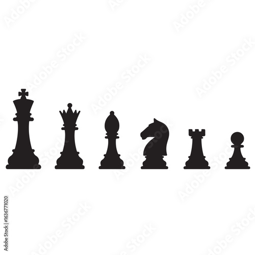 An assortment of wooden chess pieces, including the king, queen, and pawns, on a chessboard ready for a strategic game