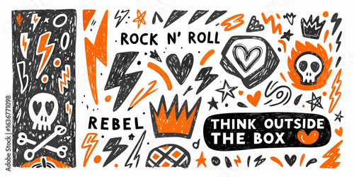 Rock n roll rebel skull and crown doodle art