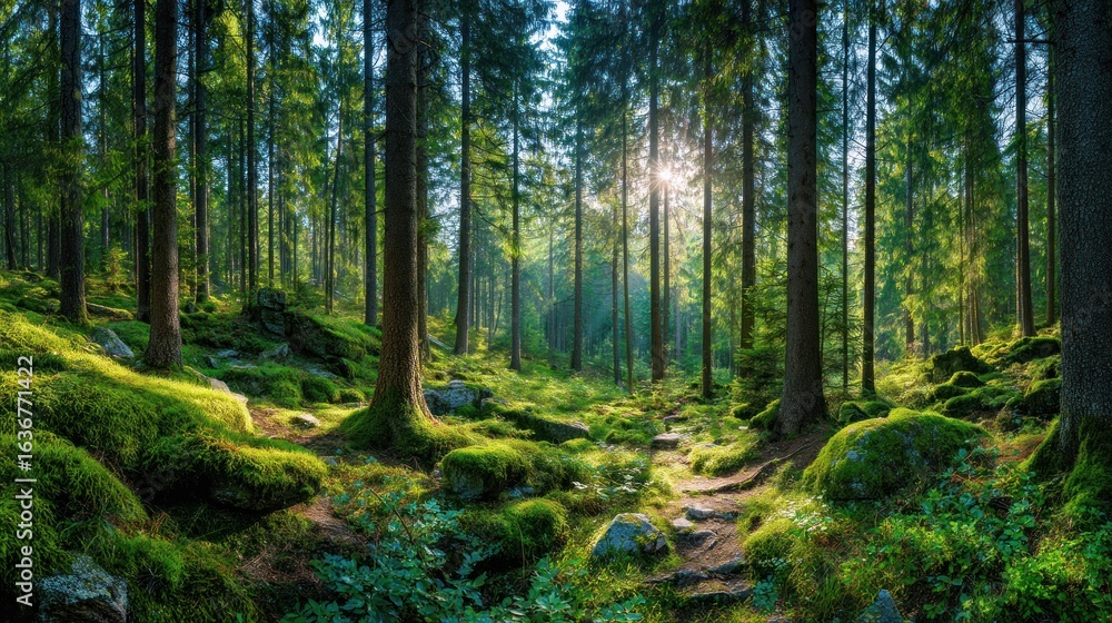 Obraz premium Sunlit forest path scene